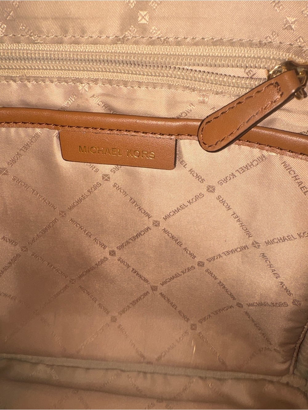 Michael Kors Brown Signature MK Logo Backpack with Tan Trim - Picture 10 of 12